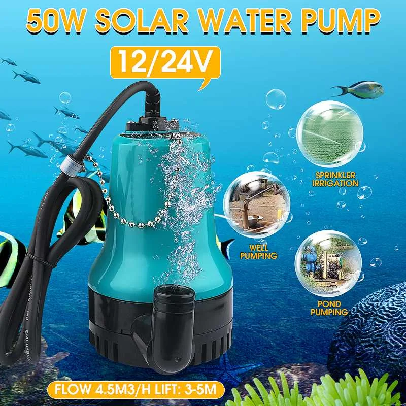 

50W 4500L/H 5m DC 12V/24V Solar Water Pump Brushless Motor Water Circulation Submersible Pump Irrigation Fountain Fish Pond
