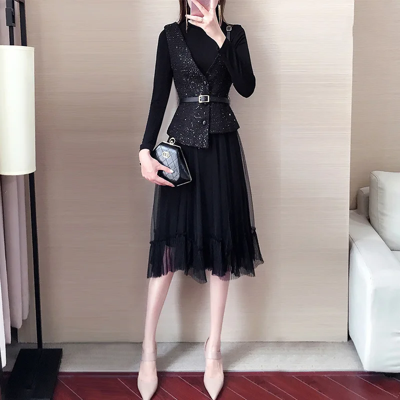 

two piece set moda mujer 2019 women set autumn winter suits top and dress set conjuntos de mujer elegante roupas feminina