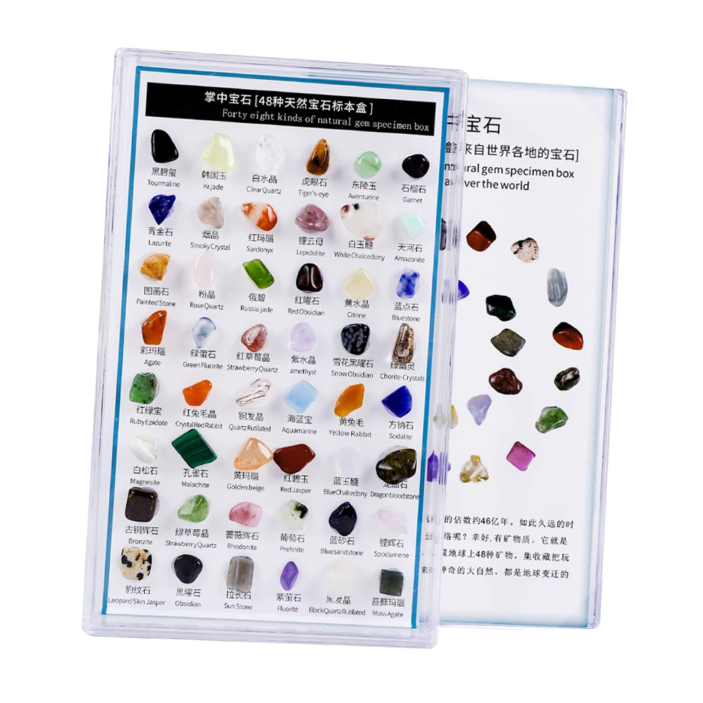 48pcs Natural Mineral Gemstone Rocks Crystal Polished Science Stones Collection Supplies Valentine's Day Present Gift | Дом и сад