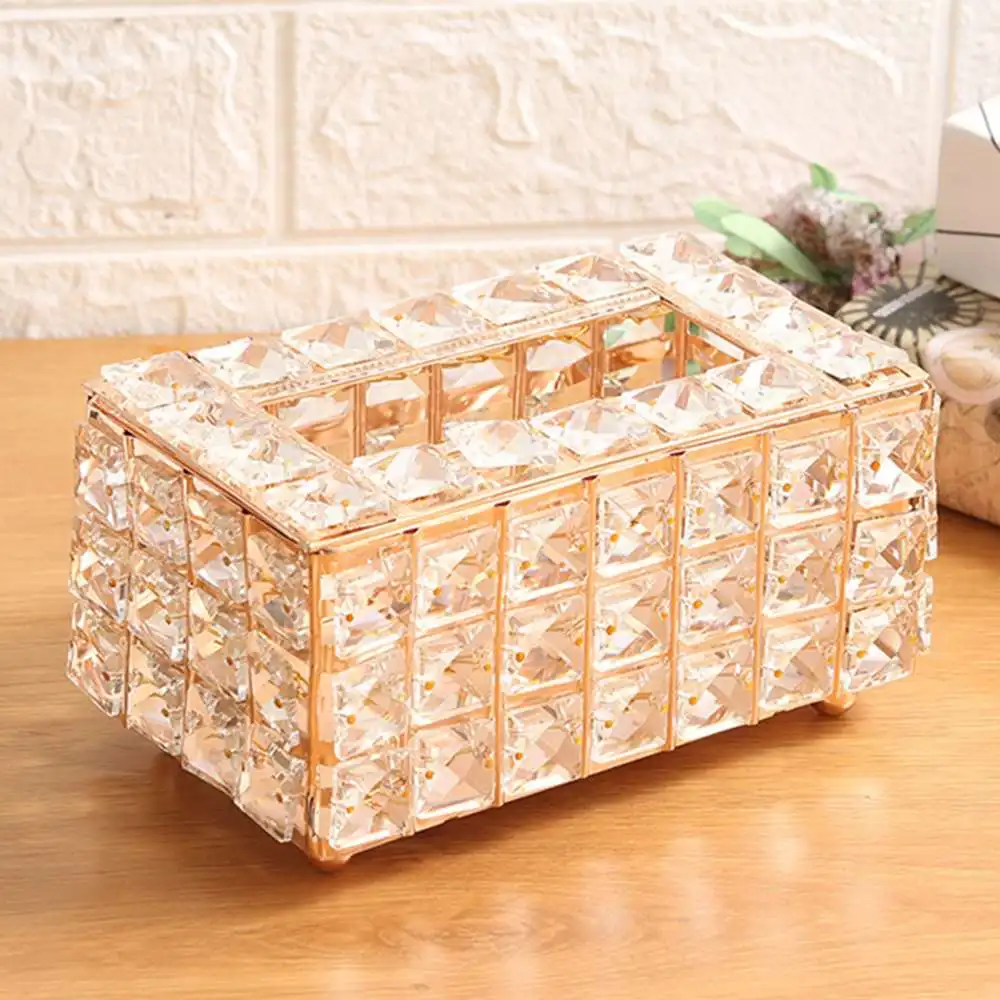 

Tissue Box Holder Crystal Cube Napkin Dispenser Bedroom Office Hotel Decors