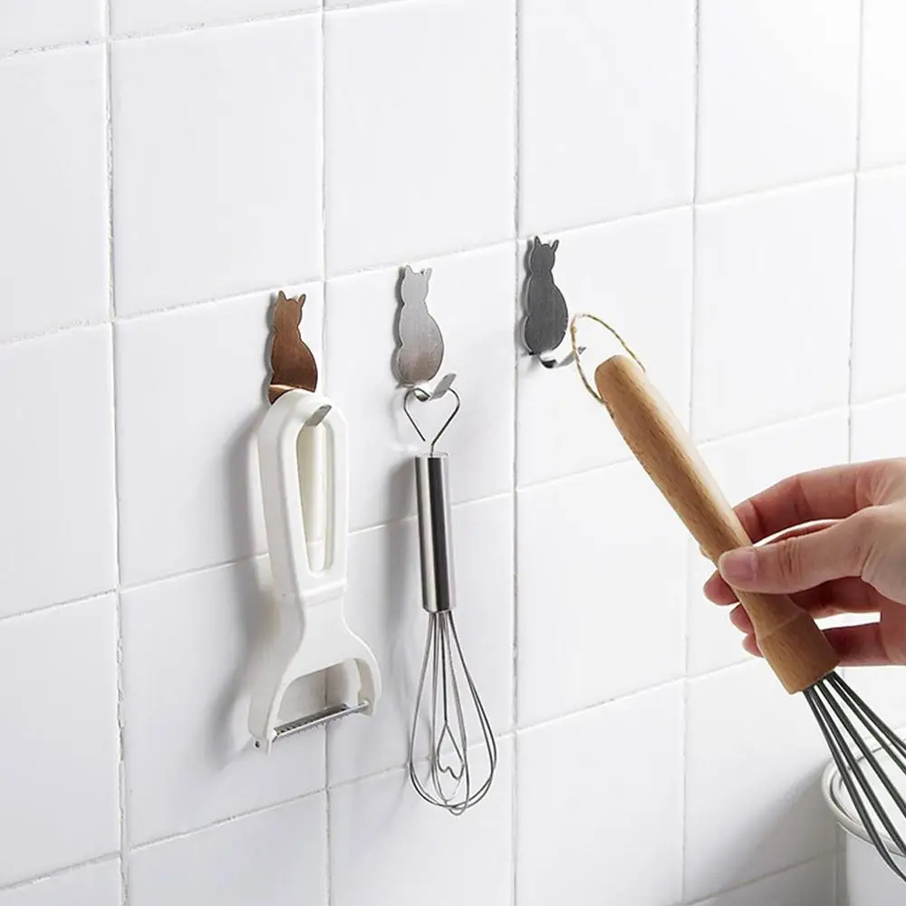 2 шт. кошка Форма одежда держатель для хранения самоклеящиеся настенные Ключ