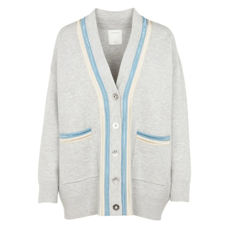 

2020 Autumn Winter New Stripe Edge Knit Cardigan Female Fashion Simple Joker Design Sense of Student Temperament Commuting