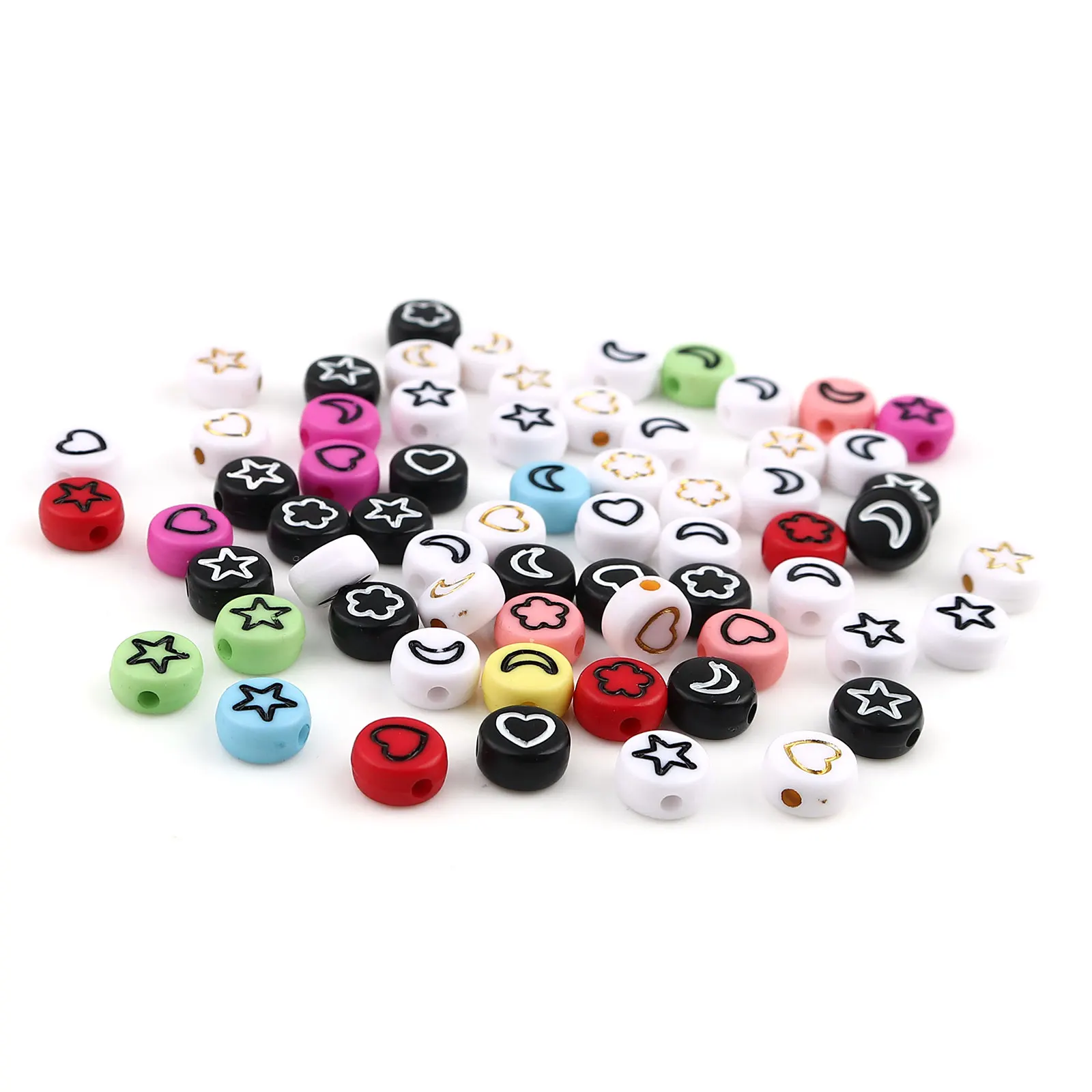 

500pcs 7mm Round Acrylic Beads Random Star moon pattern Spacer Beads For Jewelry Making DIY Loose Charms Bracelet Necklace Gifts