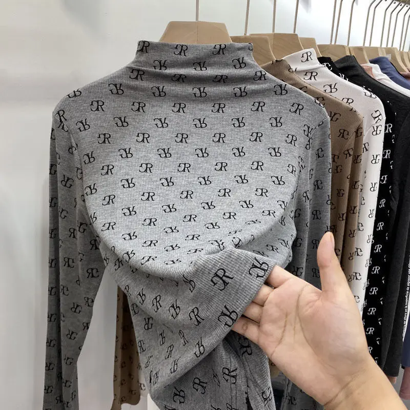 

2021 new autumn new screen red letter printing gangfengxian thin casual round neck long sleeve T-shirt