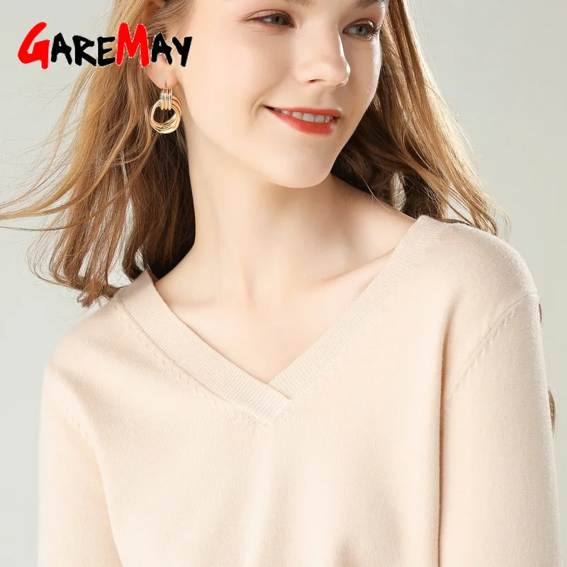 Knitted Cashmere Sweater Women High Quality Fashion V-neck Slim Soft Wool Autumn Winter Female Women's Pullover | Женская одежда
