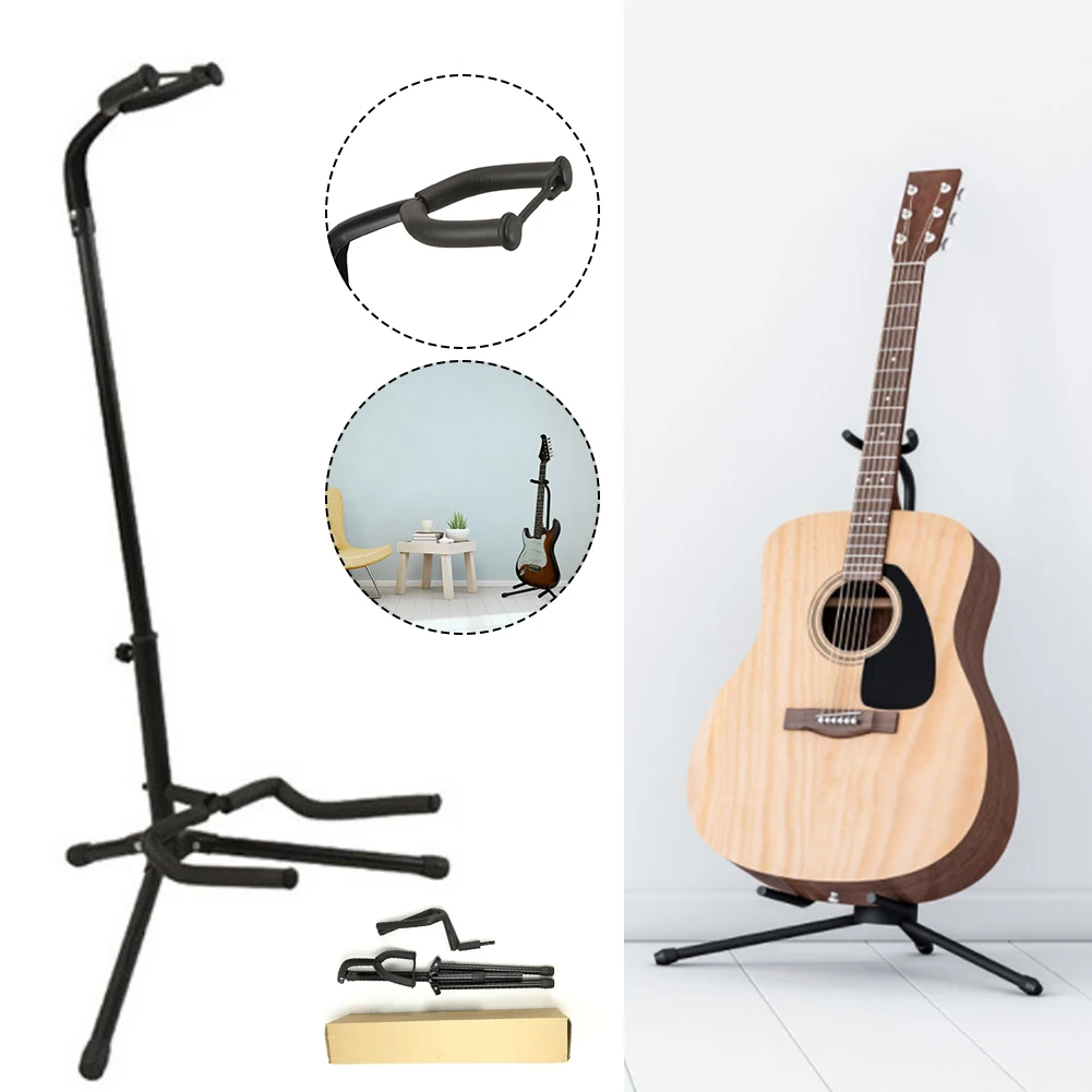 

Folding Guitar Stand Metal Floor Guitar Bracket Tripod Holder Non-Slip Pad Adjustable for Bass Electric Acoustic Guitar Ukulele