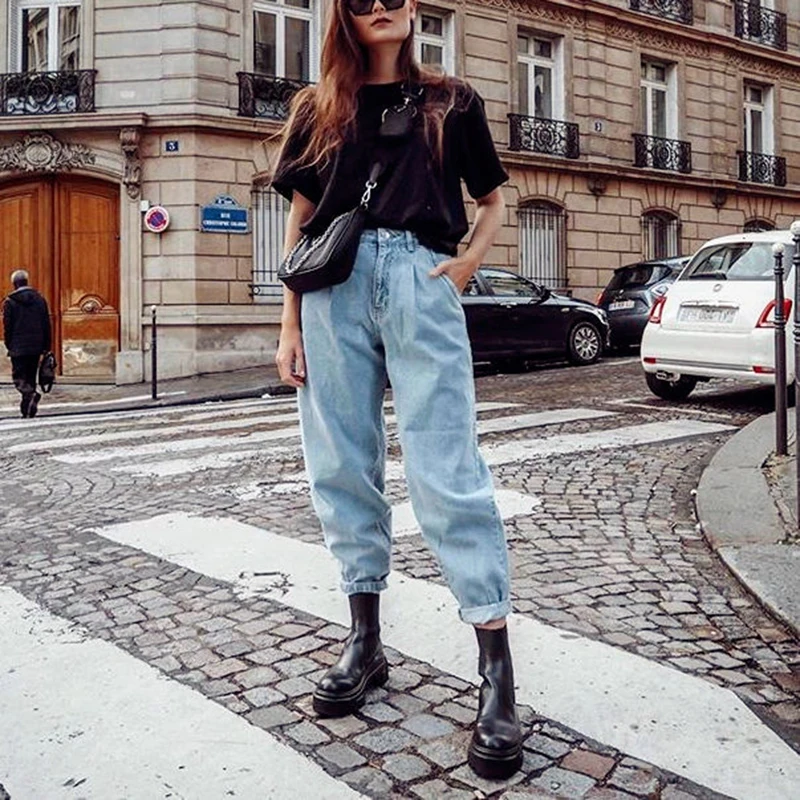 

Jeans Women bottoms 2020 Loose Casual Harem Pants Boyfriends Mom Jeans Streetwear Denim Pants Pleated Trousers Slouchy Jeans