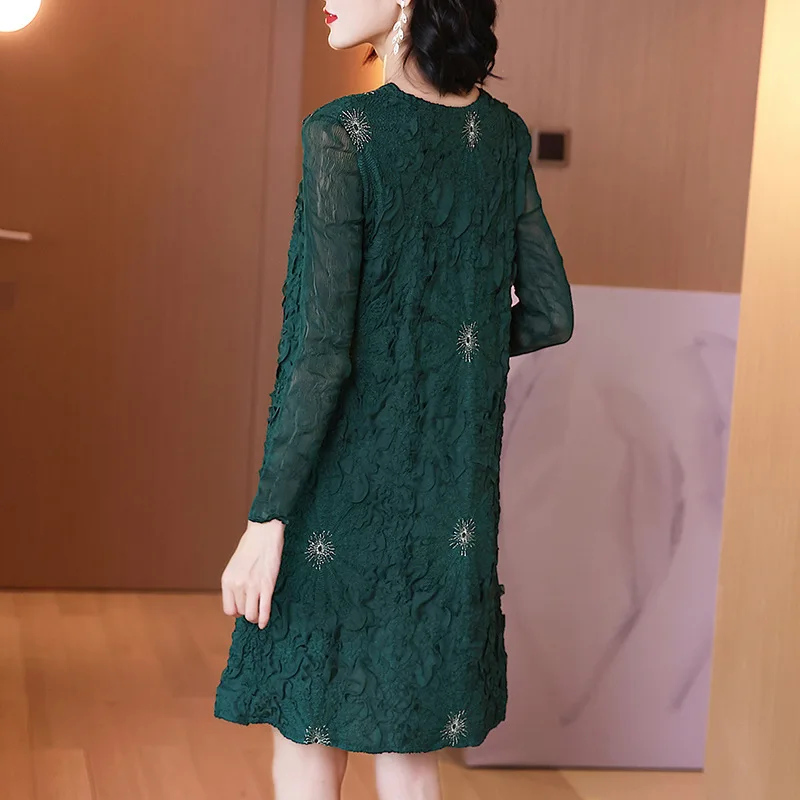 

French High End Embroidered Dress Autumn Winter 2020 New Women's Loose Plus Size Long Sleeve Dress