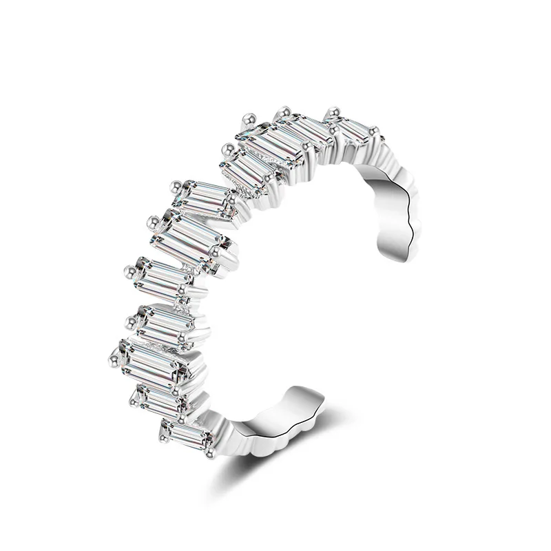 

8Seasons Female Elegant Ring Color T-Square Zircon Opening Adjustable Ring For Women Wedding Party Trendy Jewelry Accessories