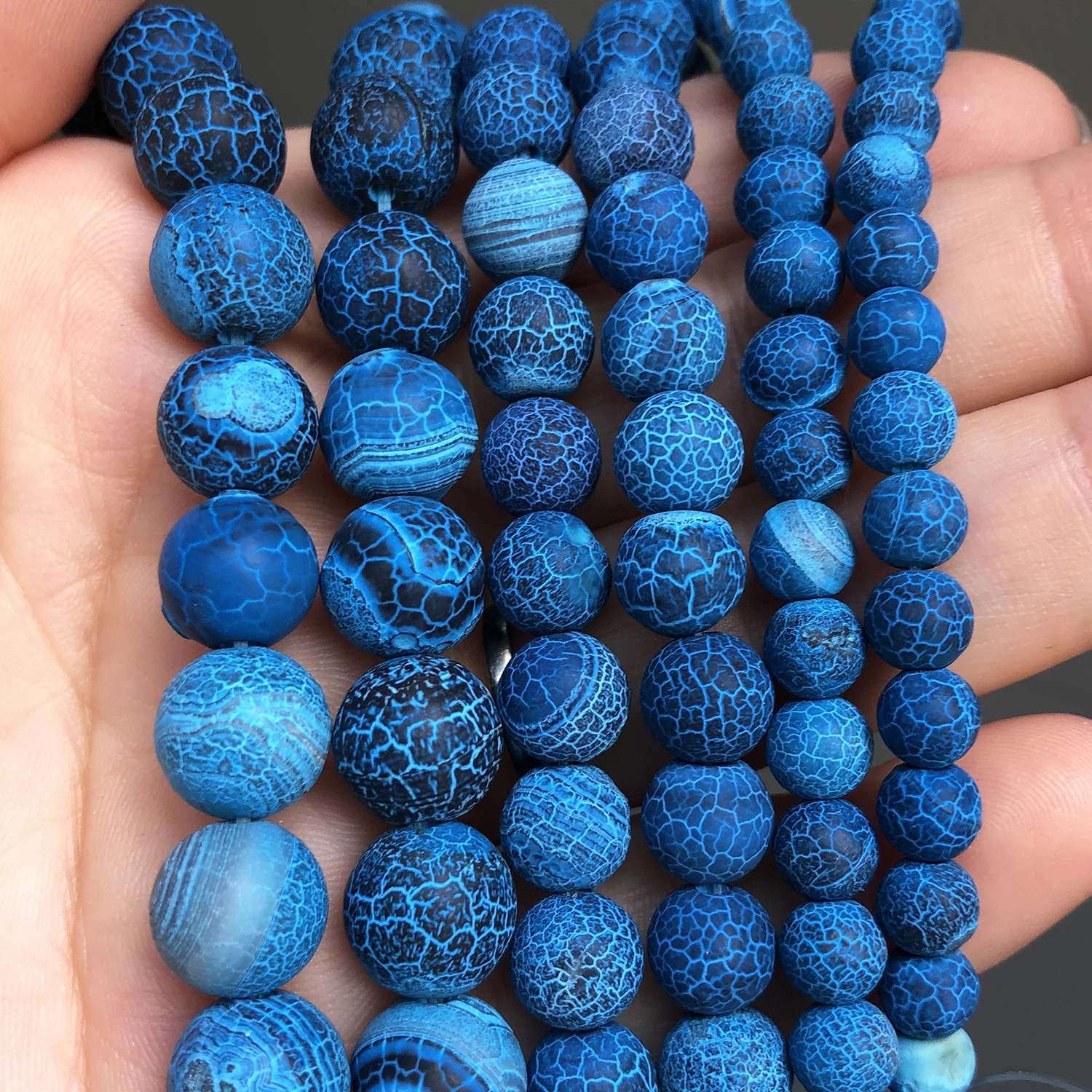 

Frosted Dark Blue Cracked Dream Fire Dragon Veins Agates Beads Natural Loose Bead For Jewelry Making DIY Bracelet Accessories
