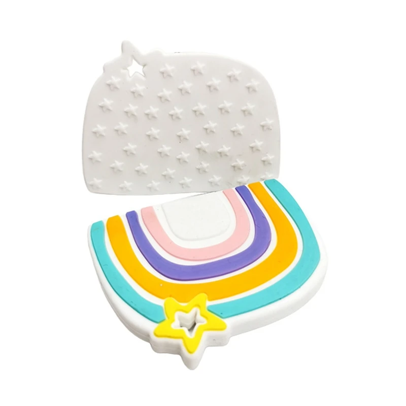 

Newborn Teething Nursing Toys BPA Free Food Grade Silicone Cartoon Rainbow Silicone Teether Baby Soother Molar Beads