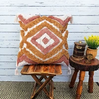 kwasten kussenhoes pillowcase borduurwerk getuft tassles yellow kussensloop handgemaakte voor thuis decoratie sofa bed 45x45cm
