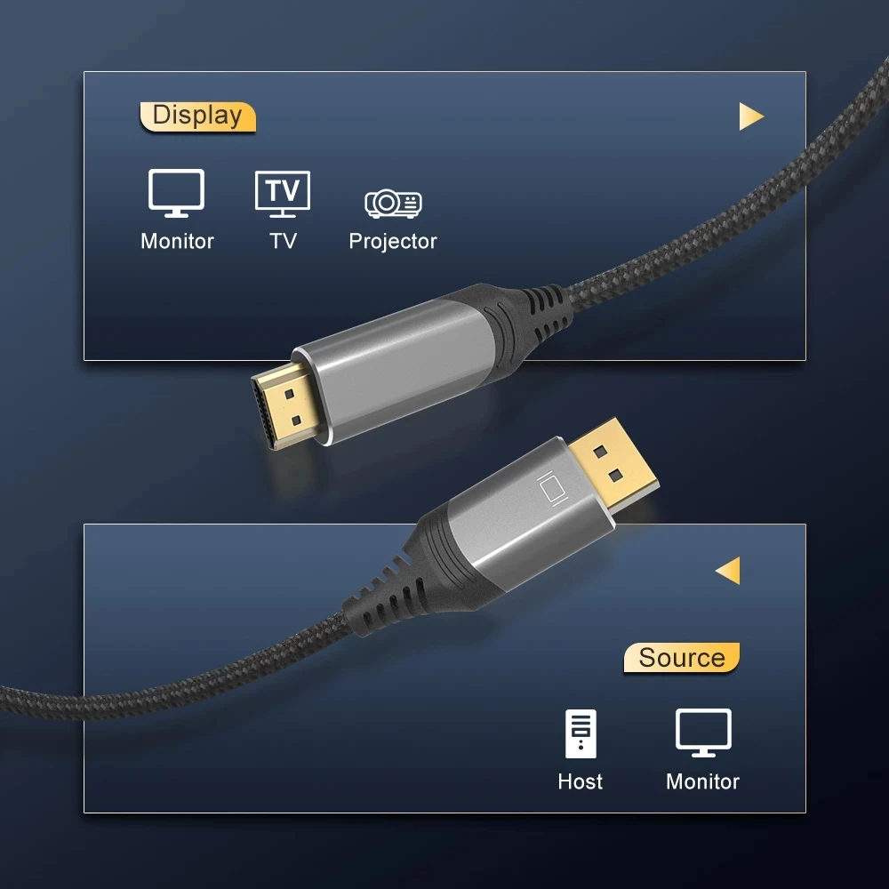 DisplayPort 1 4-HDMI-совместимый кабель 2 8K @ 30Hz 4K 120Hz 2K 165Hz/144Hz Кабель DP-HDMI ible для ПК HP DELL GPU AMD
