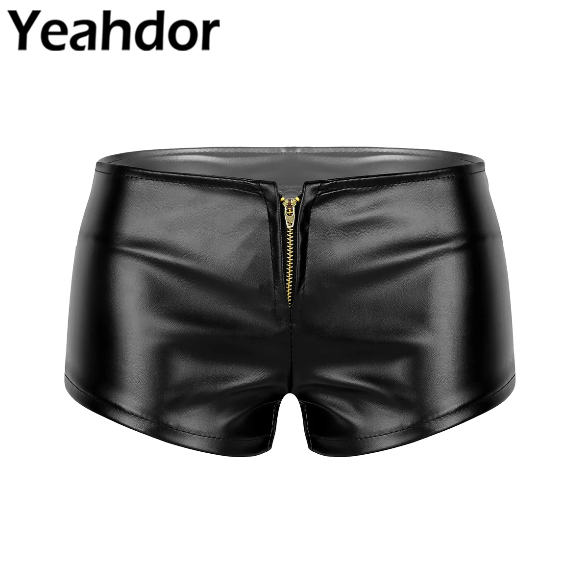 

Sexy Women Wet Look Faux Leather Clubwear Front Zipper Low Waisted Booty Shorts Female Mini Hot Shorts Dancewear for Night Club