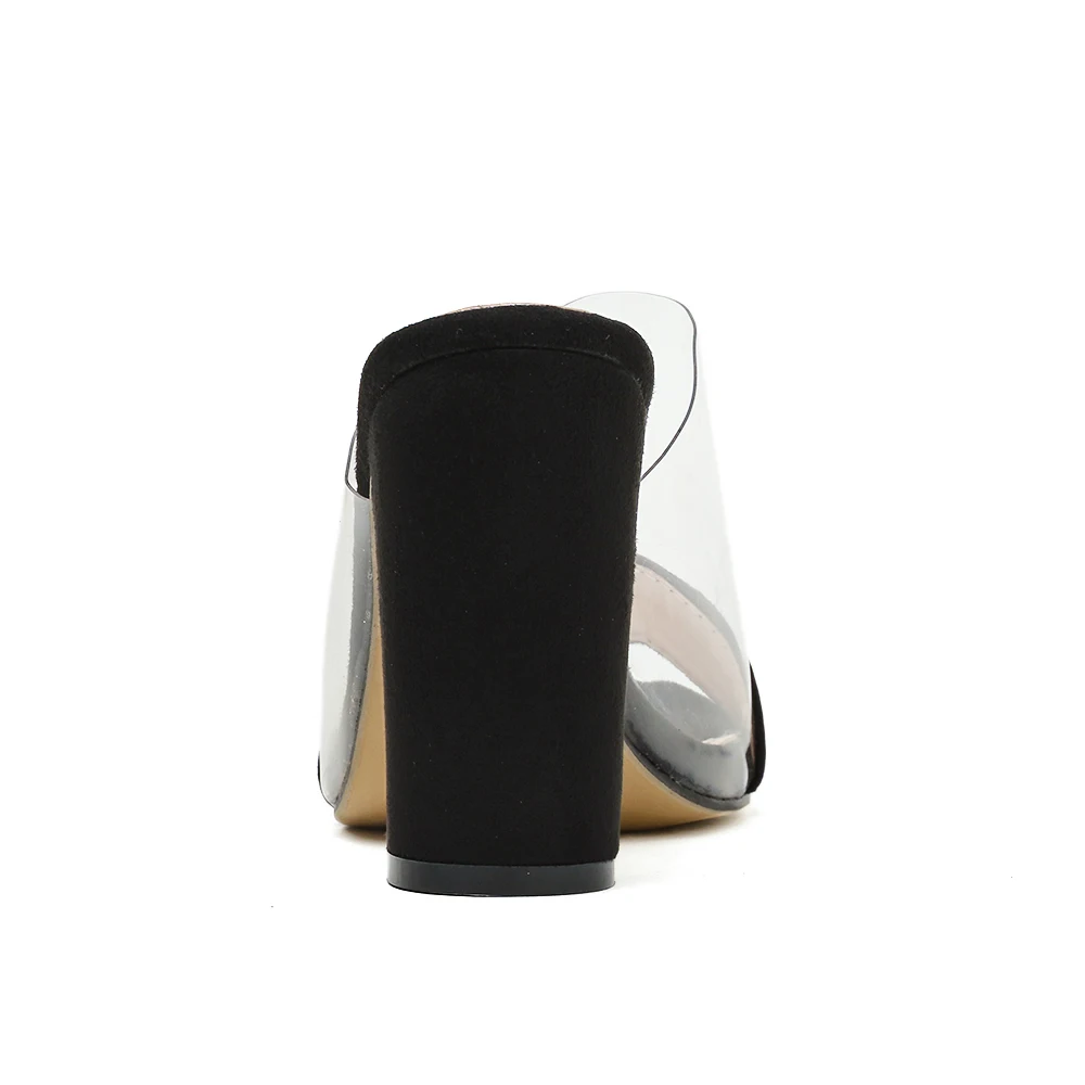 

Suollavie 2020 summer women clear slippers fashion PVC Transparent ladies shoes square heel women sandals Pointed Toe High Heels