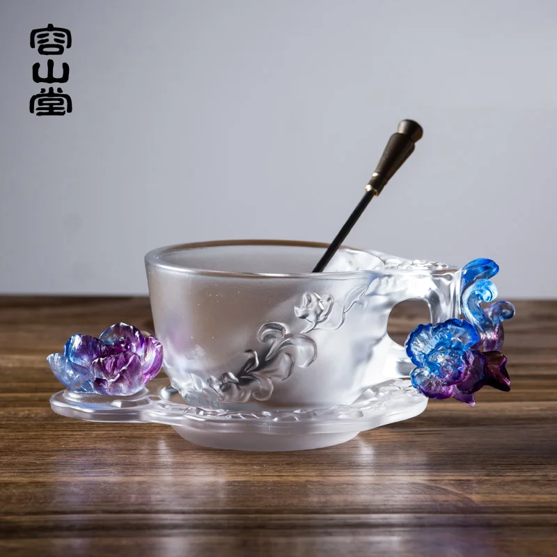 Стекло творческие кофейная чашка и держатель блюдца комплект Мода Керамика