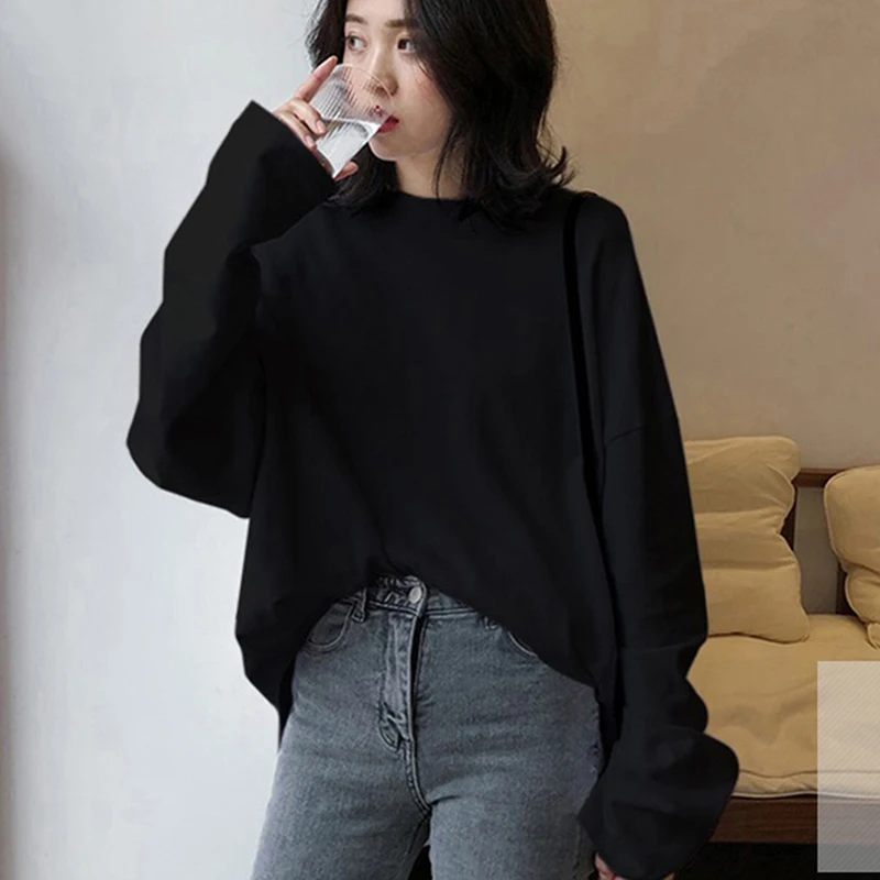 

New Women's T-shirts Long Sleeve O Neck Pure Color Tshirt Woman Casual Tees T Shirt Tops Solid Full Regular Polyester Broadcloth