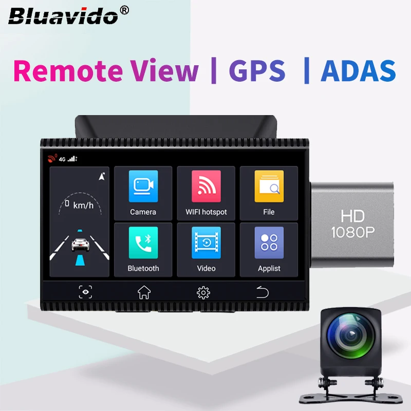 Автомобильный видеорегистратор Bluavido 4G Android 8.1 GPS двойная камера FHD 1080P WiFi ночное