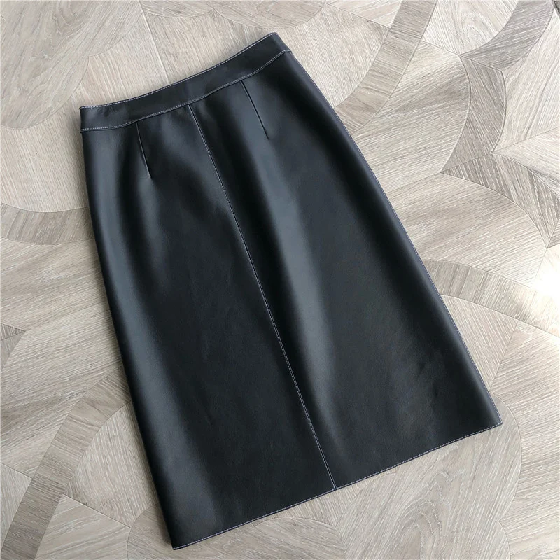 

SHZQ 2021 New Woman Skirts Genuine Leather Sheepskin Elegant Fashion Korean Style Genuine Real Leather Skirts High Waist Mini Sk