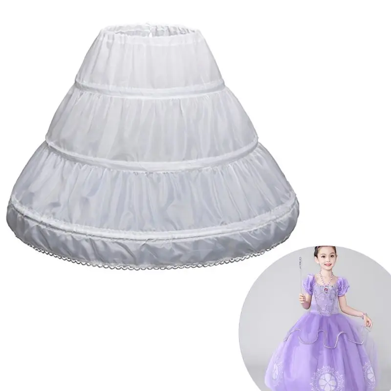 Free shipping Children Petticoat A-Line 3 Hoops One Layer Kids Crinoline Lace Trim Flower Girl Dress Underskirt Elastic Waist