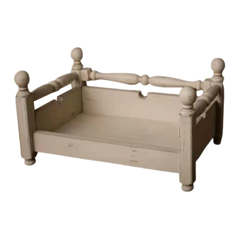 Mini cama desmontable para reci&eacute;n nacido, accesorios de sesi&oacute;n de fotos, cuna de madera-2