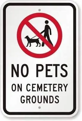 

No Pets On Cemetery Grounds (Man Walking Dog Graphic) Sign Safety Sign 8x12 Tin Metal Signs