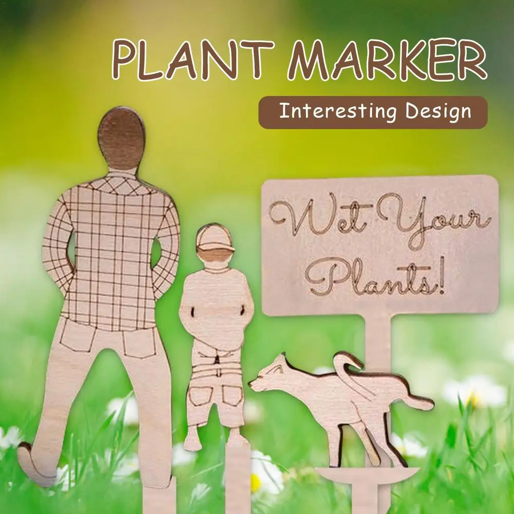 

1/4pcs Peeing Peter Plant Marker Family Father Son Dog Garden Funny Wooden Labels Miniature Landscape Garden Flowerpot Decor