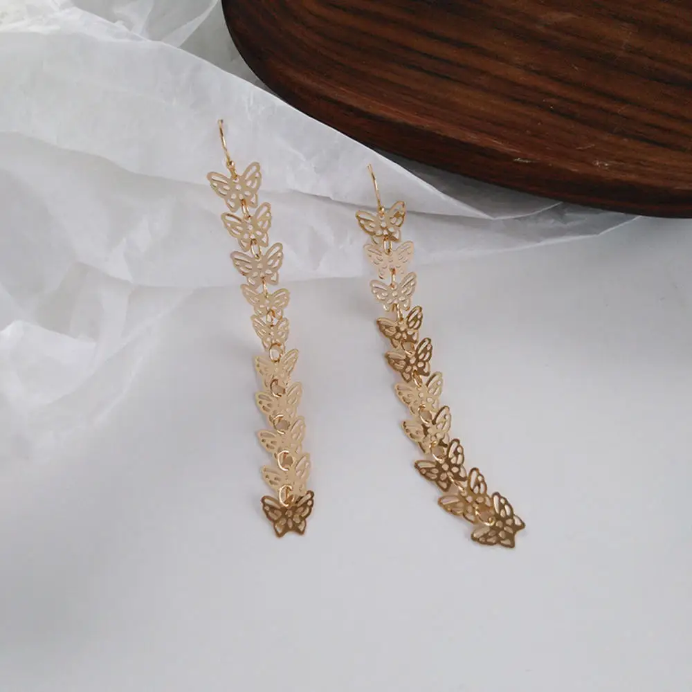 

1 Pair Trend Long Taseel Gold Butterfly Combination Neck Ear Hook Daily Wear Fashion Lift Skin Tone Earrings Fashion New