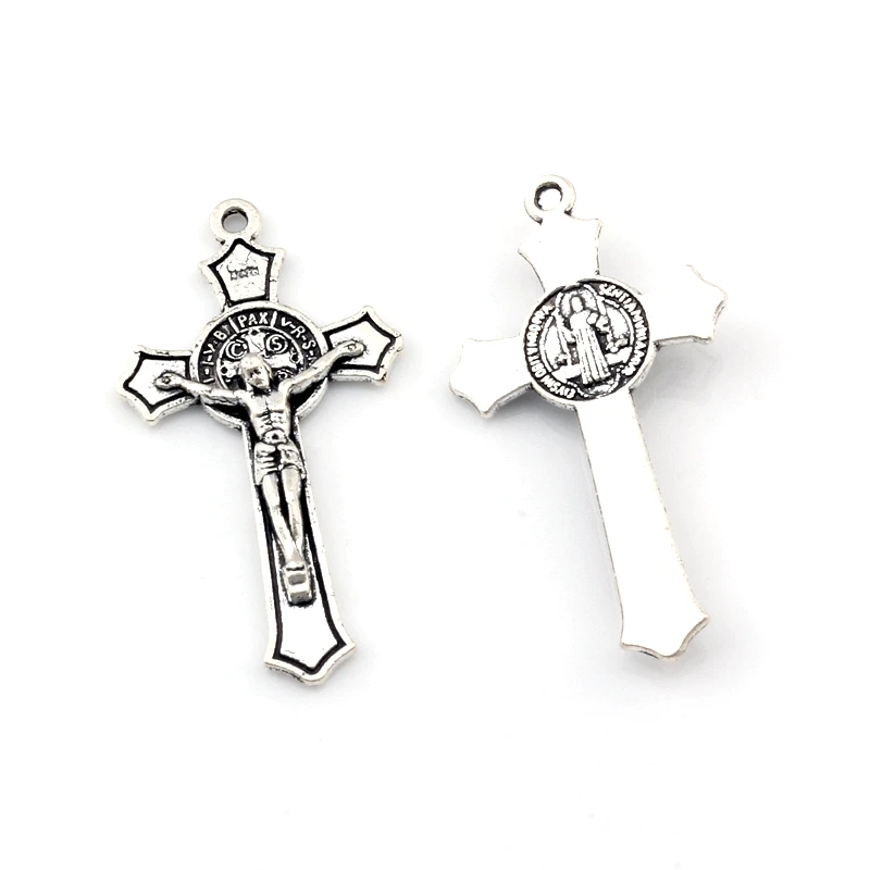 100Pcs Saint Benedict Medal Jesus Christ Cross Alloy Charm Pendants For Jewelry Making Earrings Necklace DIY Accessories