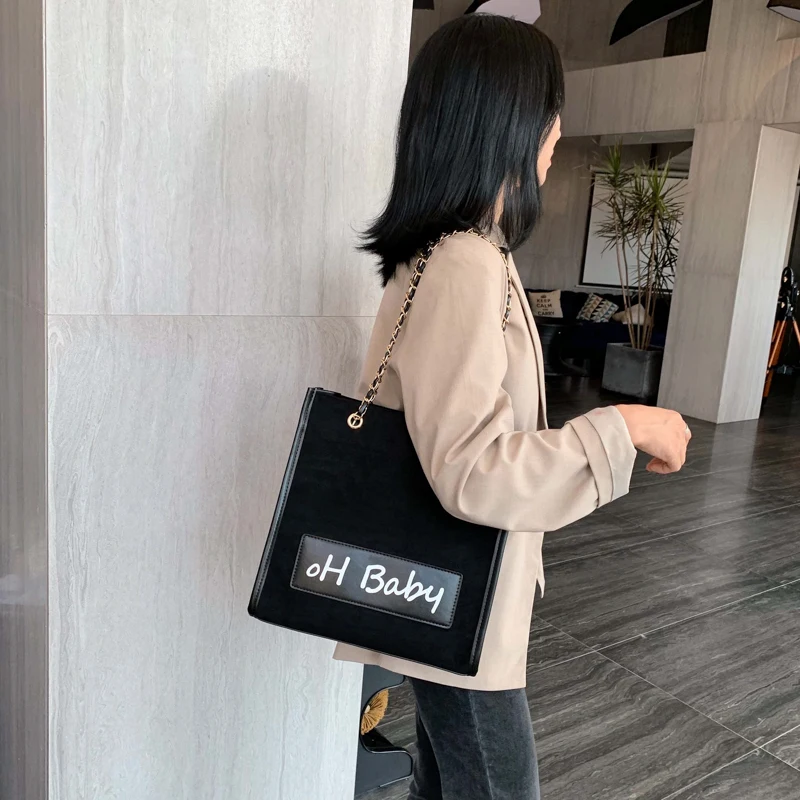 Фото 2020 зимняя брендовая дизайнерская женская сумка тоут с большой надписью из мягкой