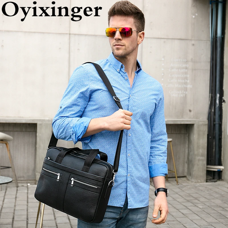 

Oyixinger мужская сумка для ноутбука из натуральной кожи, мужской деловой портфель, натуральная кожа, сумки-мессенджеры, новинка 2022, сумка на пле...