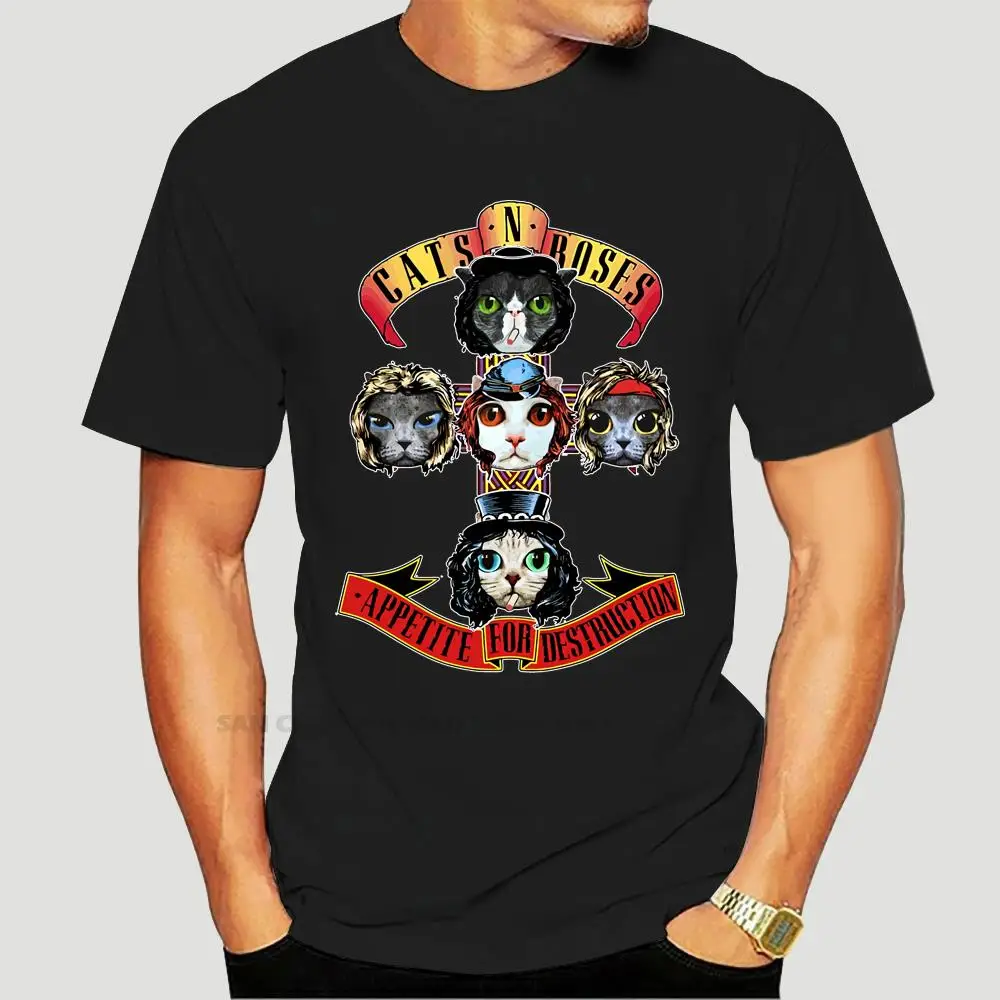 

Fashion Cool Men T shirt Women Funny tshirt CATS N ROSES Shirts Short Sleeve Basic T-Shirt 2604X