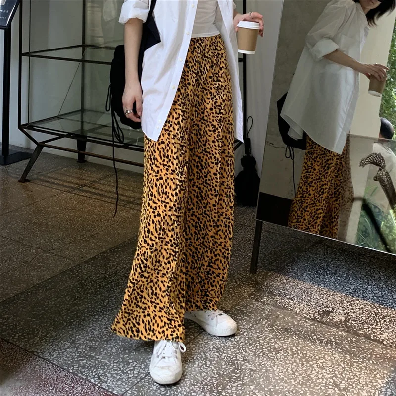 

Hzirip Women Wide Leg Pants Female Trousers Leopard 2021 Autumn New Warm Loose Crushed Casual Vintage High Waist All-Match
