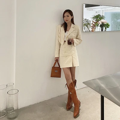 

Retro Pointed Toe Western Cowboy Boots All-match Square Heel Knee-High Knight Boots Woman Autumn Winter Brown Designer Shoes