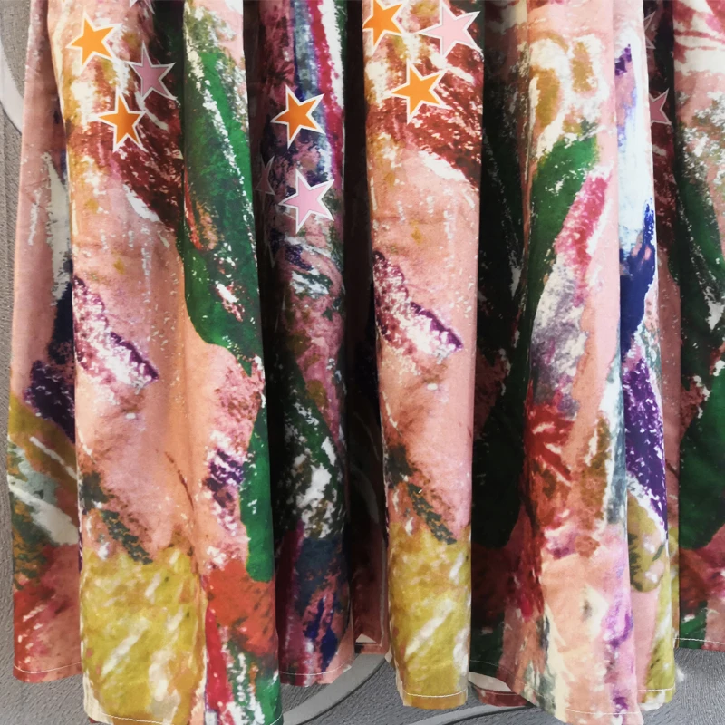 

SEQINYY Casual Midi Dress Summer Spring New Fashion Design Women Star Flowers Vintage Print A-line