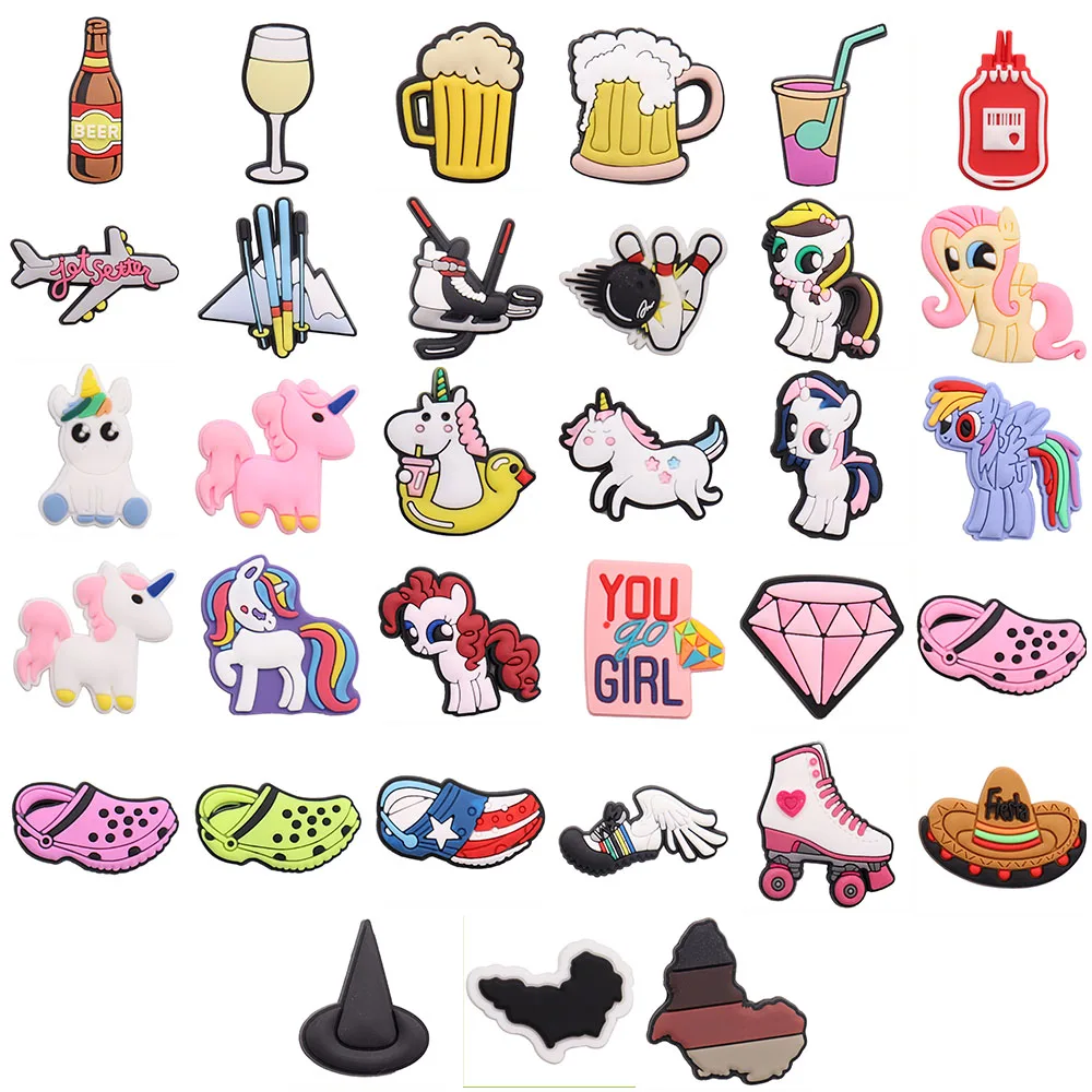 

Hot Sale 1pcs Sport Style Golf Bowling Shoe Charms Cute Unicorn Accessories Garden Shoe Buckle Fit Croc Jibz Kids X-mas Gift