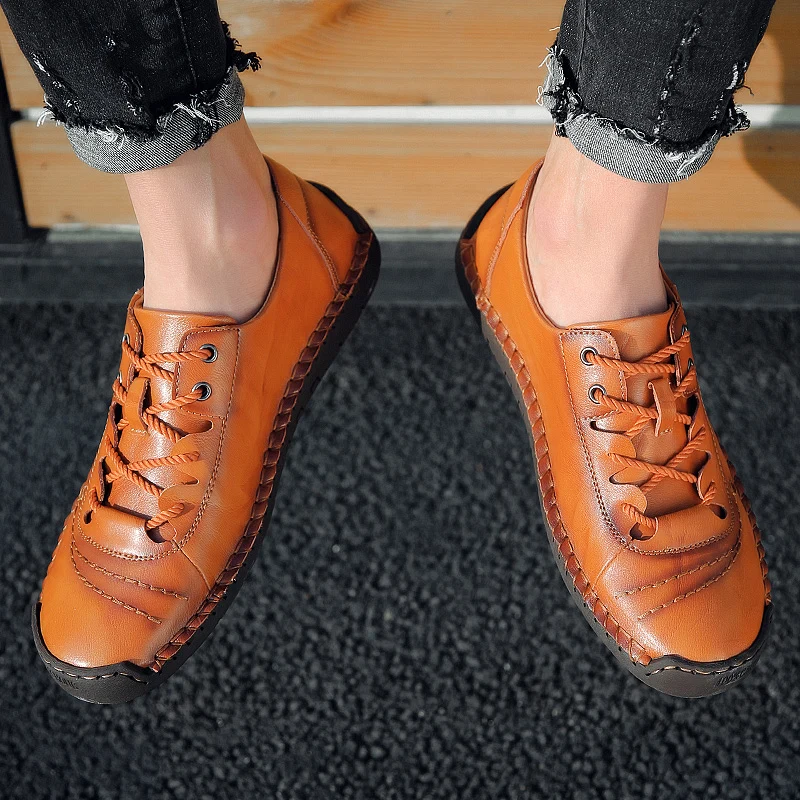 

High Quality Comfort Handmade Men Shoes Big Size Slip-on Leather Casual Shoes Non-slip Fashion Men's Flats Daily Footwear Loafer