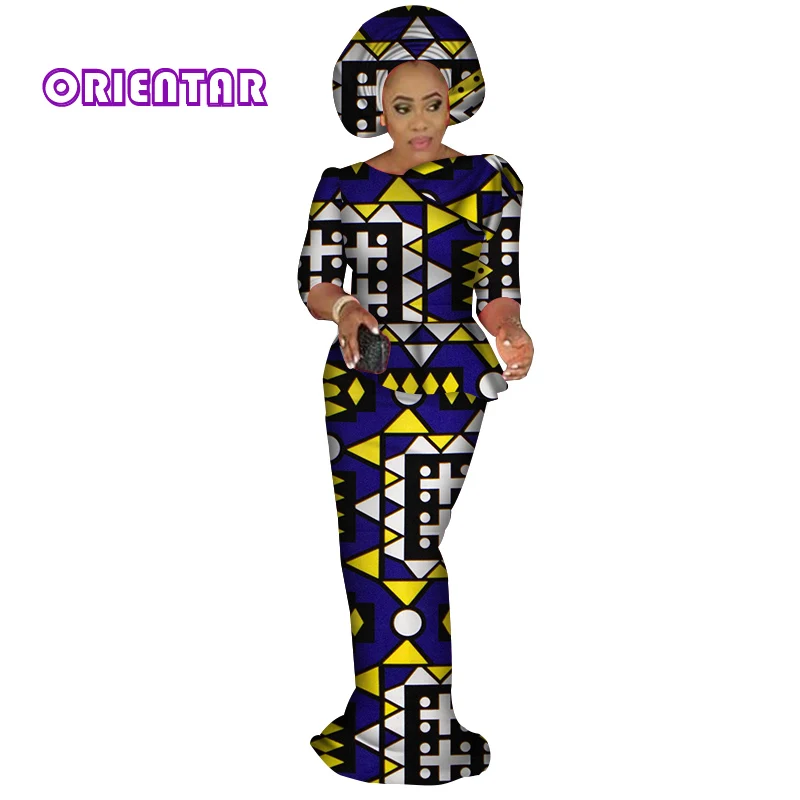 Two Pieces Set African Outfits for Women Blouse and Long Skirt Sets with Headscarf Women Party African Clothing 6XL WY3610