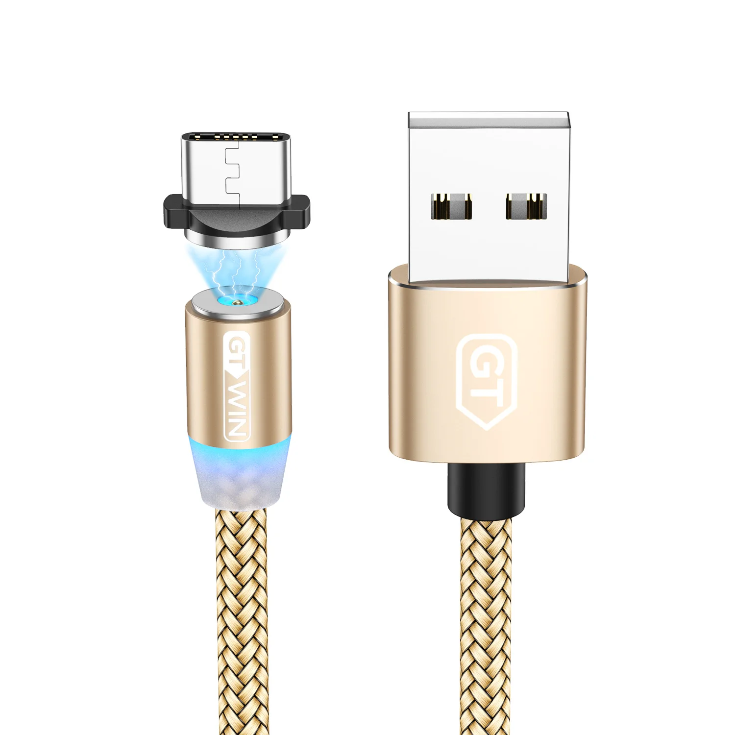 GTWIN 1 м/2 м/3 м Магнитный кабель Micro usb type C Быстрая зарядка Магнитный зарядный провод Зарядка для iphone X Xr Xs xiaomi redmi note 7 - Цвет: Gold
