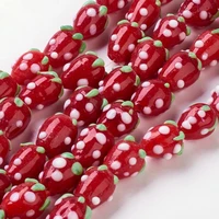 10pcs red pink handmade lampwork strawberry beads mushroom loose beads for bracelets earrings keychain diy jewelry making