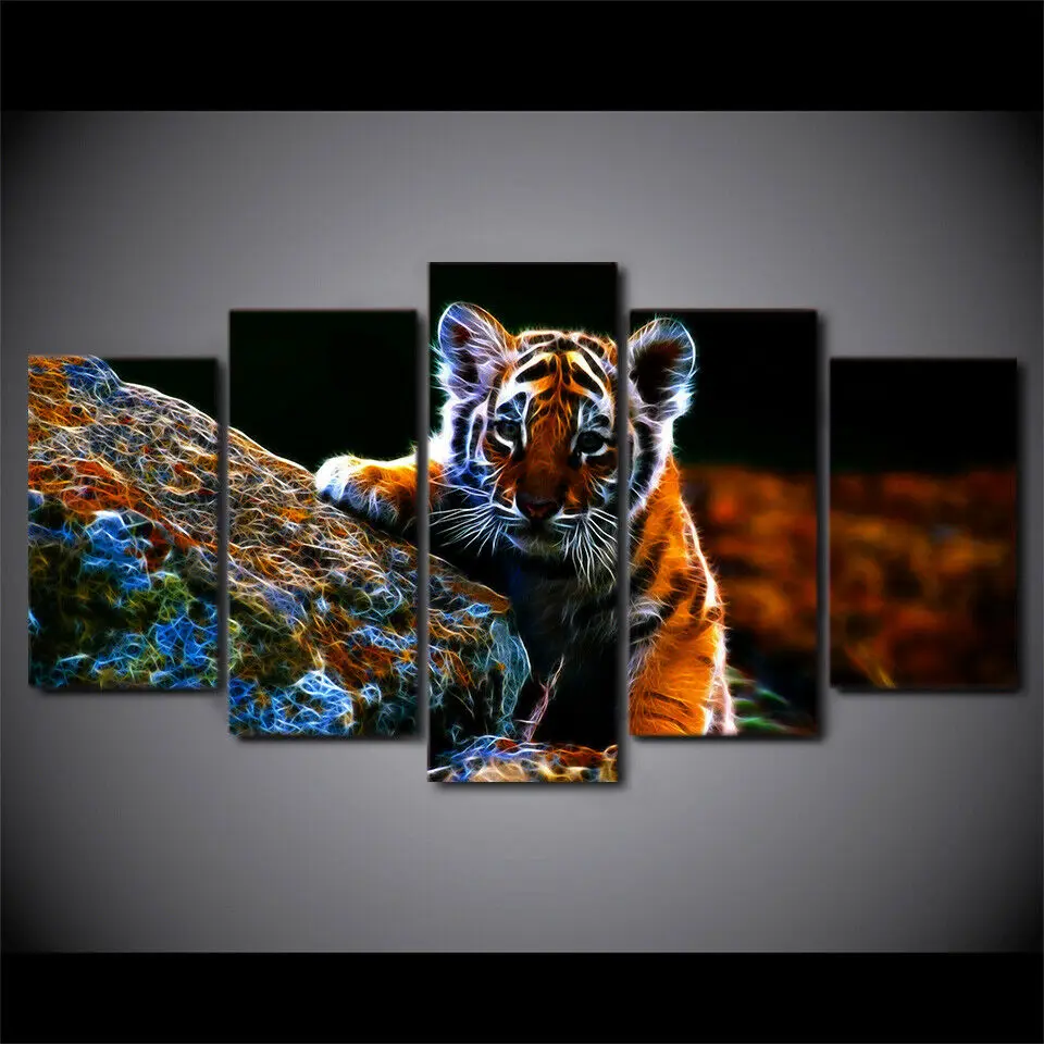 

5 Pcs Abstract Tiger Cub in the Wildl Canvas Pictures Print Wall Art Canvas Paintings Wall Decorations for Living Room Unframe