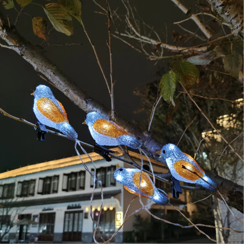 

LED String Lights Acrylic Bird Garden Lamp Clip Curtain Fairy Light for Holiday Battery Street Light String for Park Patio Decor
