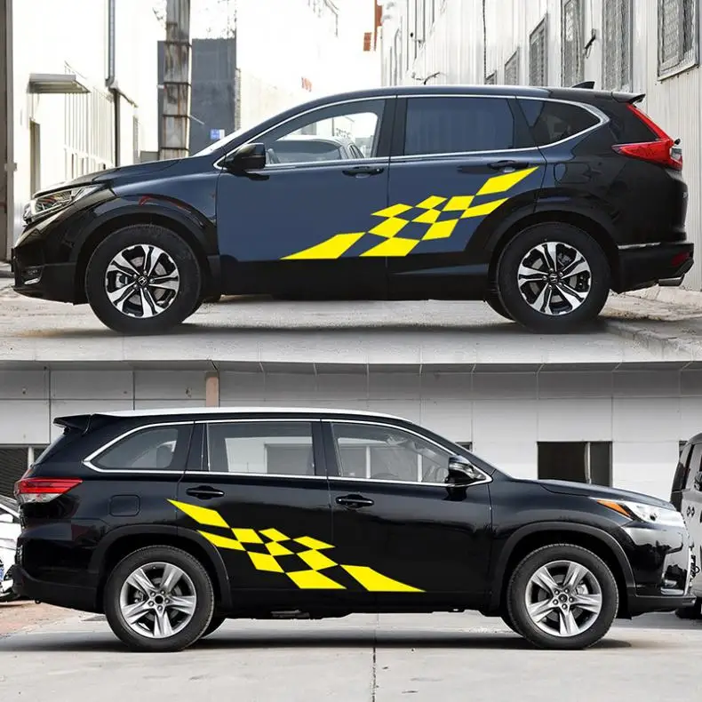

1 Pair 190 x 29 CM PVC Car Stickers and Decals Stripe Grid Pattern Creative Refit Car Racing Side Body Sticker