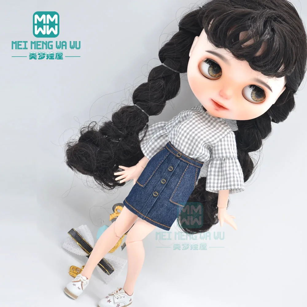 Одежда для куклы Blyth модное платье на бретельках юбка в клетку высокие каблуки Azone