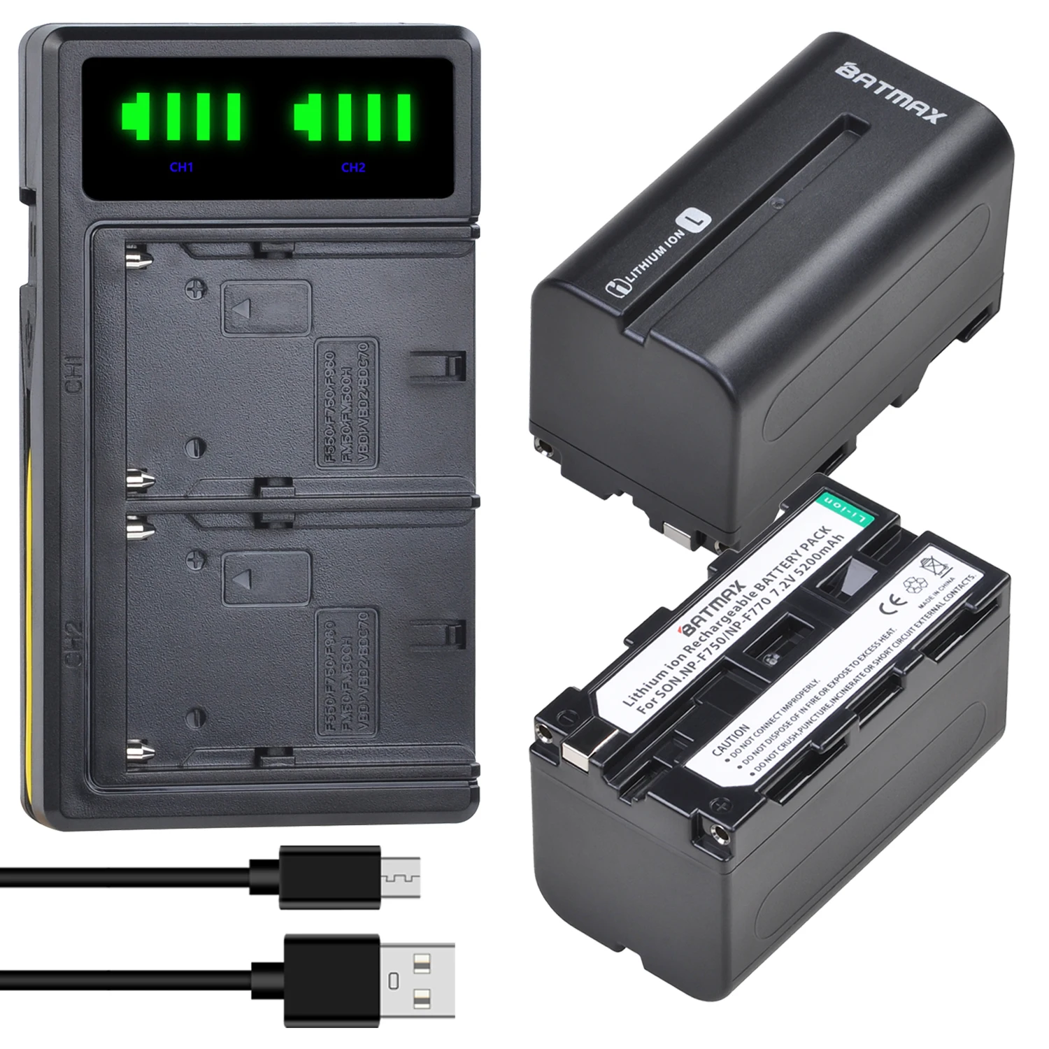 Batmax 5200 мА/ч NP-F750 NP-F770 F750 Батарея akku емкостью + Новый светодиодным дисплеем и