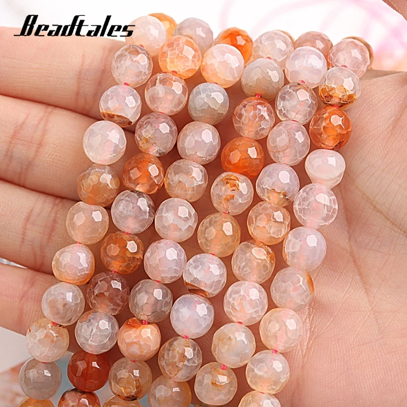 

Natural Stone Faceted Beads Fire Dragon Vein Agates Loose Spacer Beads For Jewelry Making DIY Bracelet 15'' 8mm