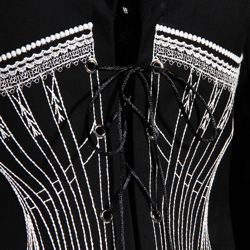 Женский блестящий костюм TWOTWINSTYLE осенний черный с вырезом на воротнике длинными