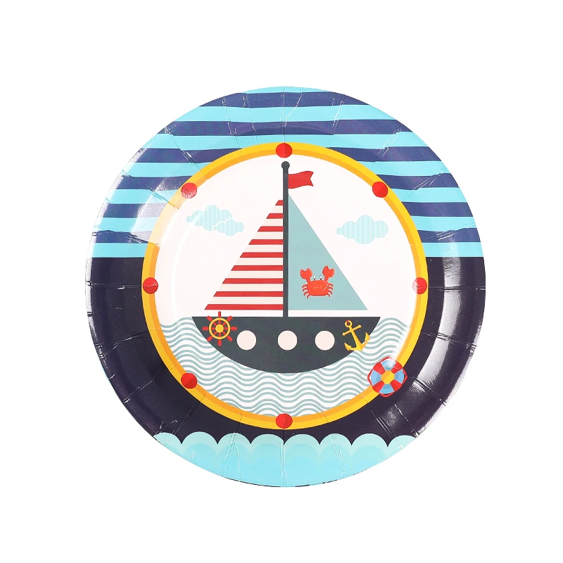 

90pcs Cartoon Blue Boat Handsome Captain Disposable Cutlery Shower Children Boy Friends Party Birthday Background Decoration