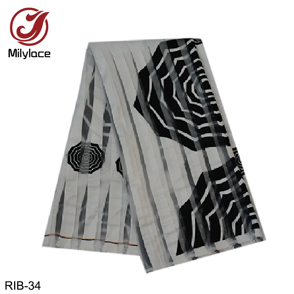 RIB-34 Черно-белые модельные туфли в африканском стиле в комплекте с напечатанный на органзе и тканевой полоской плотные ленты ткани для одежды Материал 5 ярдов много Риб-32 - Цвет: RIB-34