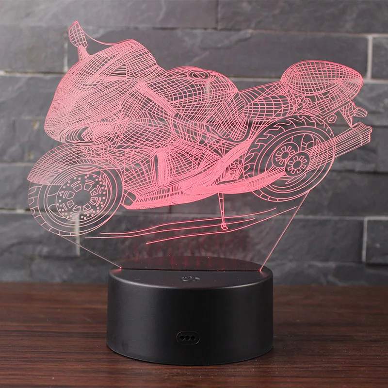 Мотоцикл 3DIllusion лампа светодиодный Ночной светильник с питанием от USB 7 Цвета